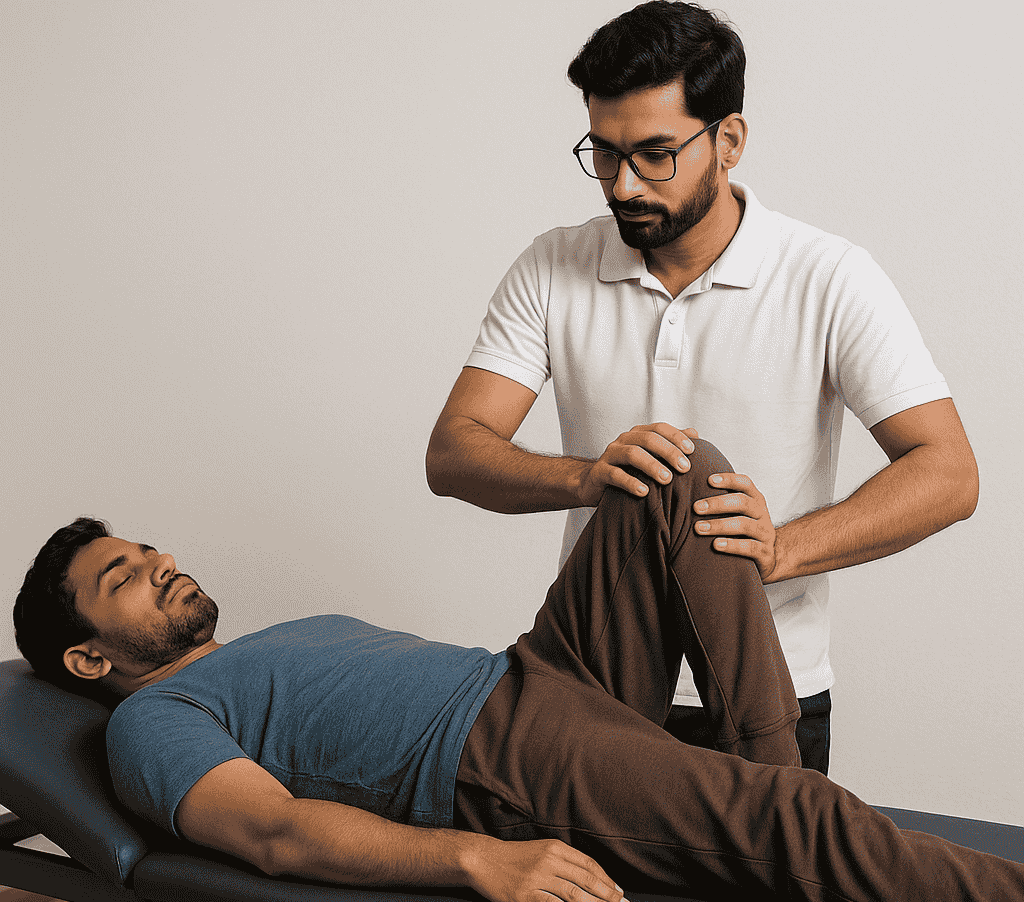 Professional physiotherapist providing treatment at home